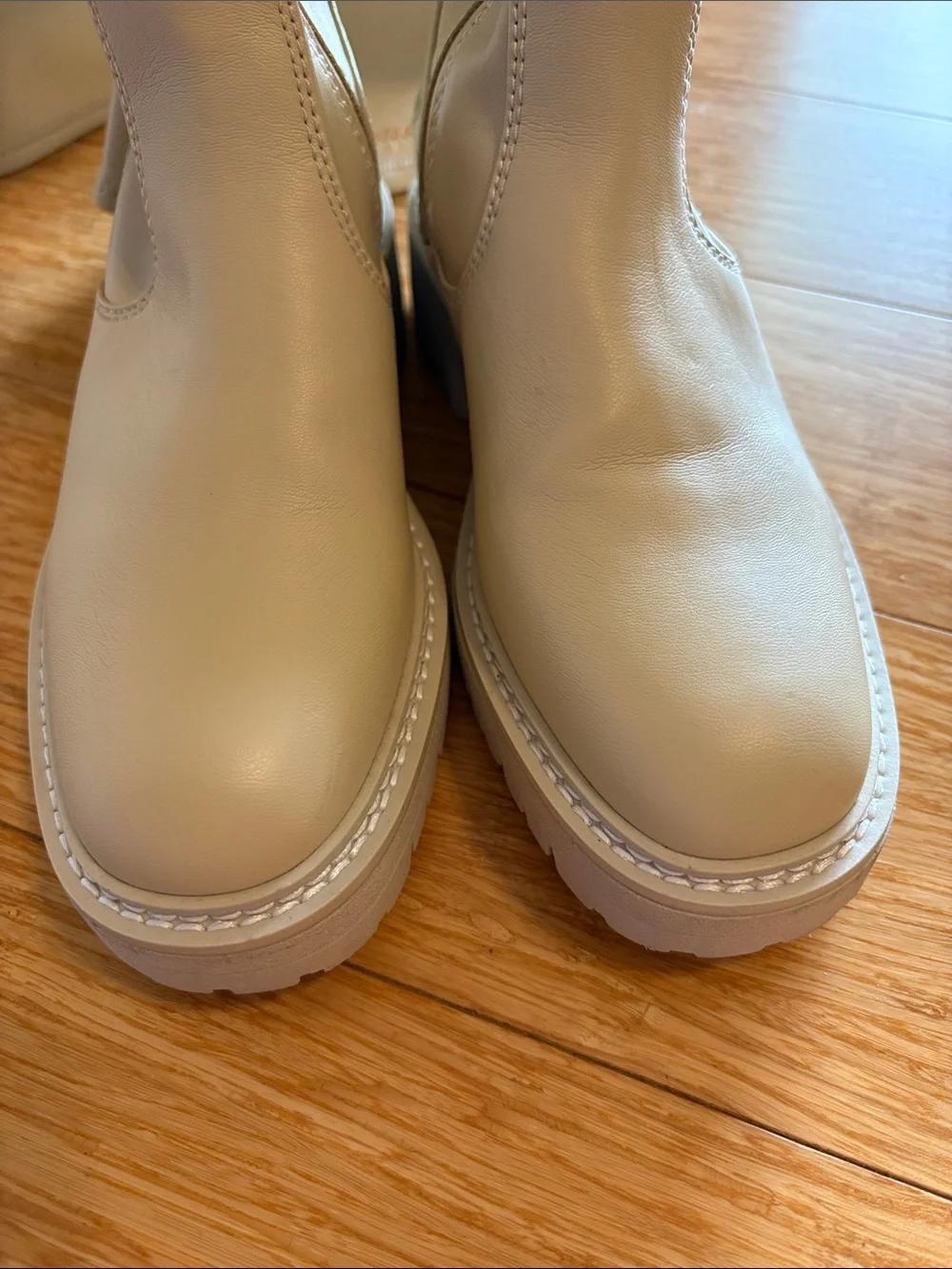 Franco Sarto Fera Cream Over The Knee Lug Sole Boots size 5.5M neutral classic